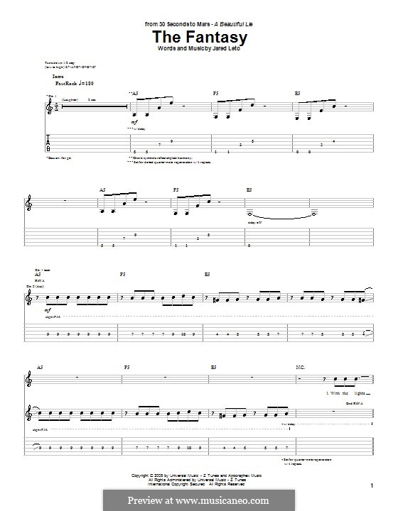 The Fantasy (30 Seconds to Mars): Para guitarra com guia by Jared Leto