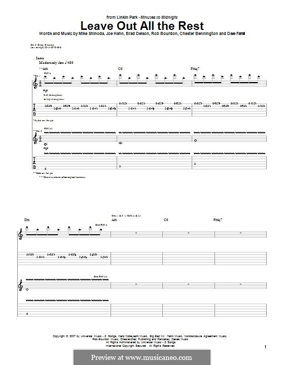 Leave Out All the Rest (Linkin Park): Para guitarra com guia by Brad Delson, Charles Bennington, David Farrell, Joseph Hahn, Mike Shinoda, Rob Bourdon