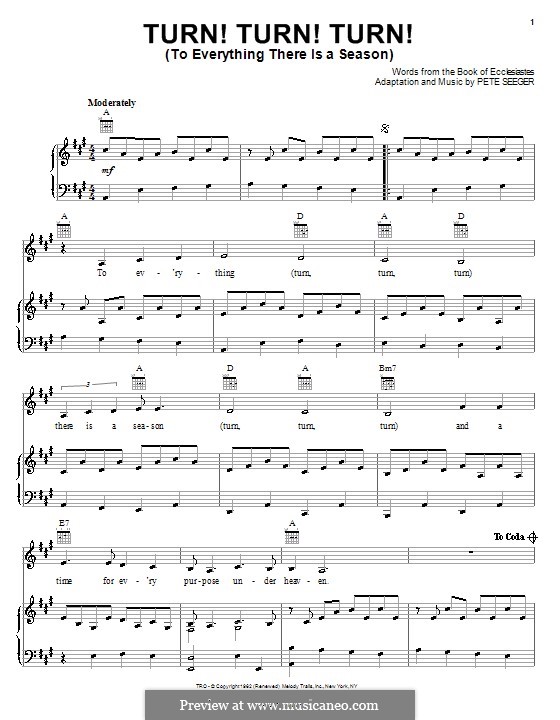 Turn! Turn! Turn! (To Everything There Is a Season): Para vocais e piano (ou Guitarra) by Pete Seeger