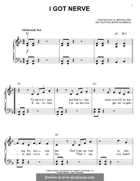 I Got Nerve (Hannah Montana): Facil para o piano by Aruna Abrams, Jeannie Lurie, Ken Hauptman