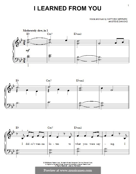 I Learned from You (Miley Cyrus): Facil para o piano by Matthew Gerrard, Steven Diamond
