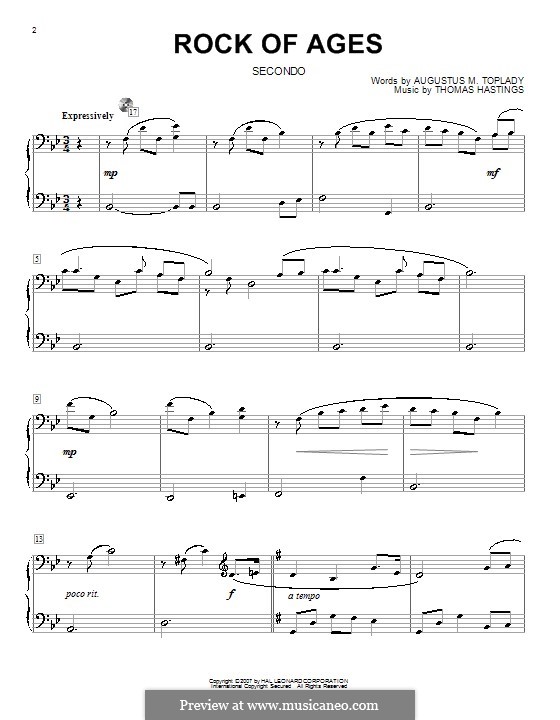 Rock of Ages: para piano de quatro mãos - parte by Thomas Hastings