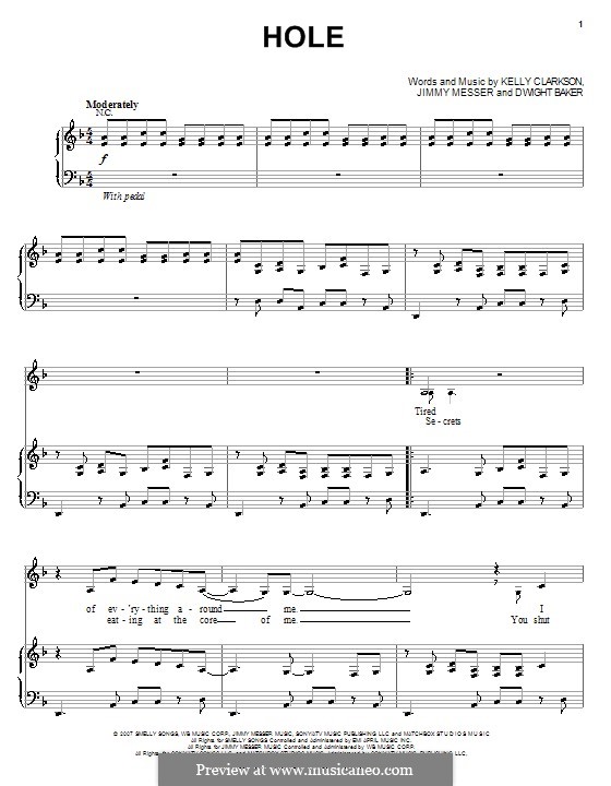 Hole (Kelly Clarkson): Para vocais e piano (ou Guitarra) by Dwight Baker, Jimmy Messer