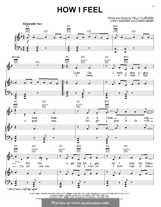 How I Feel (Kelly Clarkson): Para vocais e piano (ou Guitarra) by Dwight Baker, Jimmy Messer