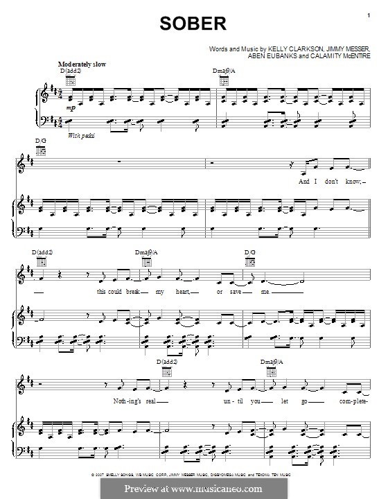 Sober (Kelly Clarkson): Para vocais e piano (ou Guitarra) by Aben Eubanks, Calamity McEntire, Jimmy Messer