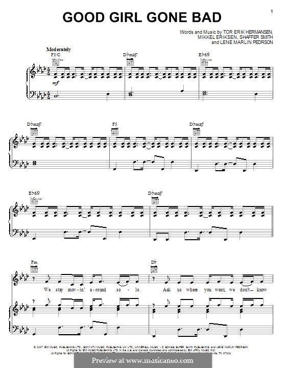 Good Girl Gone Bad (Rihanna): Para vocais e piano (ou Guitarra) by Lene Marlin Pedrson, Mikkel Storleer Eriksen, Ne-Yo, Tor Erik Hermansen