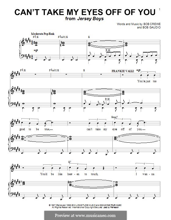 Can't Take My Eyes Off of You (Frankie Valli & The Four Seasons): Para vocais e piano (ou Guitarra) by Bob Crewe, Bob Gaudio