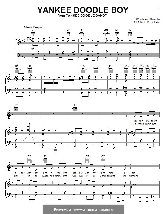 Yankee Doodle Boy: Para vocais e piano (ou Guitarra) by George Michael Cohan