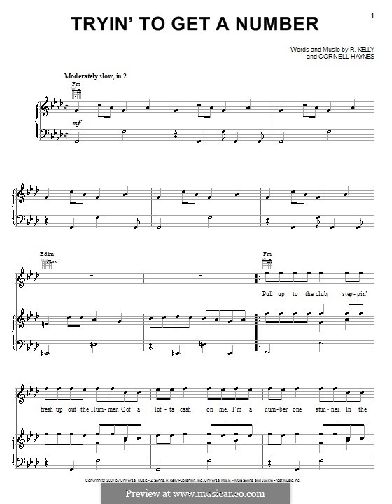 Tryin' to Get a Number: Para vocais e piano (ou Guitarra) by Cornell Haynes