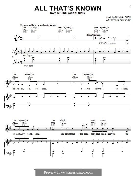 All That's Known: Para vocais e piano (ou Guitarra) by Duncan Sheik