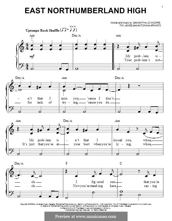East Northumberland High (Hannah Montana): Facil para o piano by Antonina Armato, Samantha Jo Moore, Timothy James