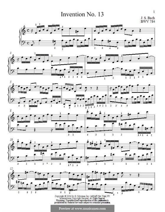 No.13 in A Minor, BWV 784: para piano (com dedilhado) by Johann Sebastian Bach