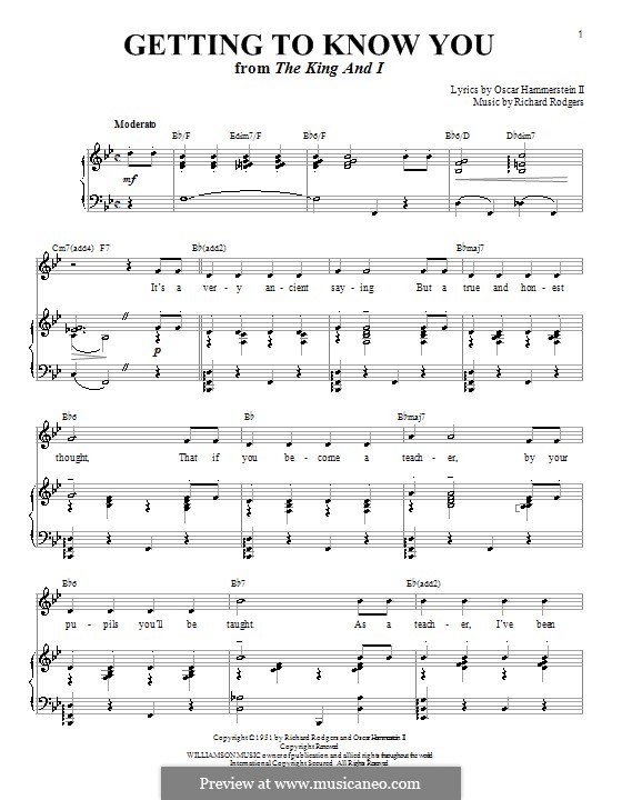 Getting to Know You (from The King and I): Para vocais e piano (ou Guitarra) by Richard Rodgers