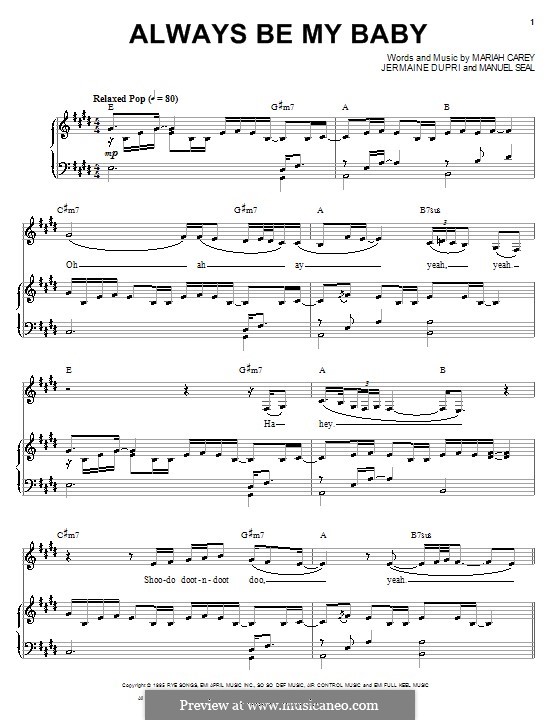 Always Be My Baby: Para vocais e piano (ou Guitarra) by Jermaine Dupri, Manuel Seal, Mariah Carey