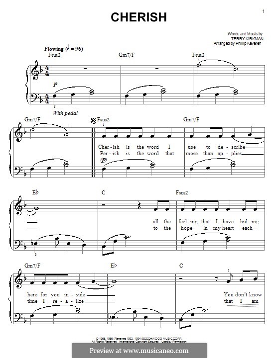 Cherish (The Association): Facil para o piano by Terry Kirkman