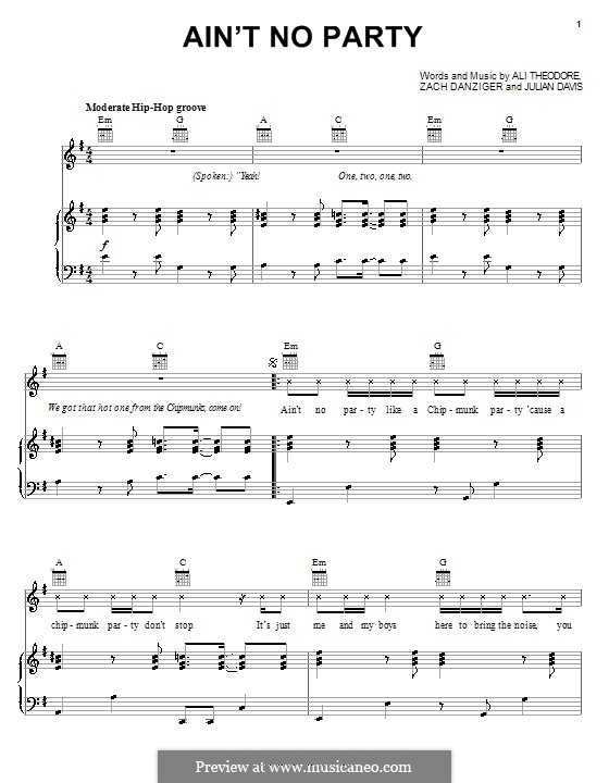 Ain't No Party (Alvin and The Chipmunks): Para vocais e piano (ou Guitarra) by Ali Dee Theodore, Julian Davis, Zachary Danziger