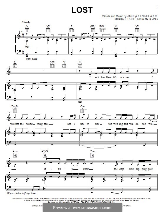 Lost: Para vocais e piano (ou Guitarra) by Alan Chang, Jann Arden Richards