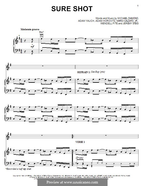 Sure Shot (Beastie Boys): Para vocais e piano (ou Guitarra) by Adam Horovitz, Adam Yauch, Jeremy Steig, Mario Caldato, Michael Diamond, Wendell Fite