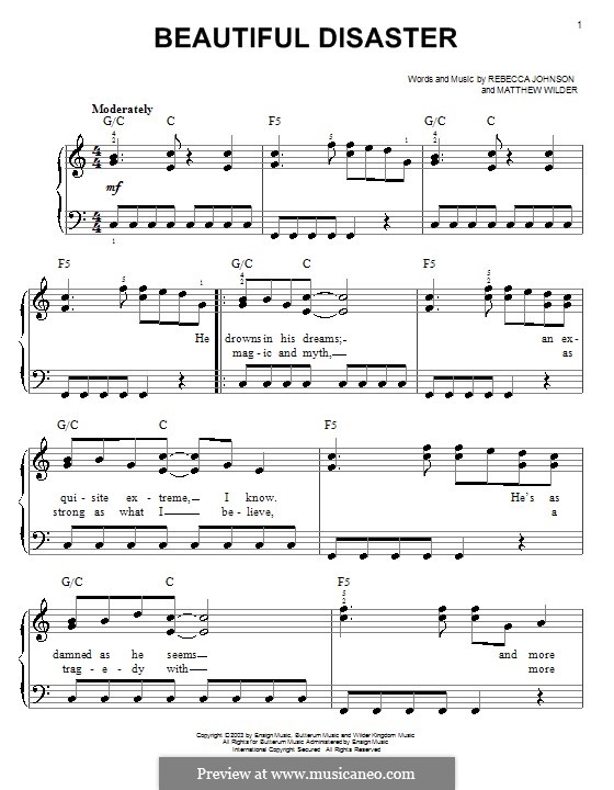 Beautiful Disaster (Live): For easy piano (Kelly Clarkson) by Matthew Wilder, Rebecca Johnson