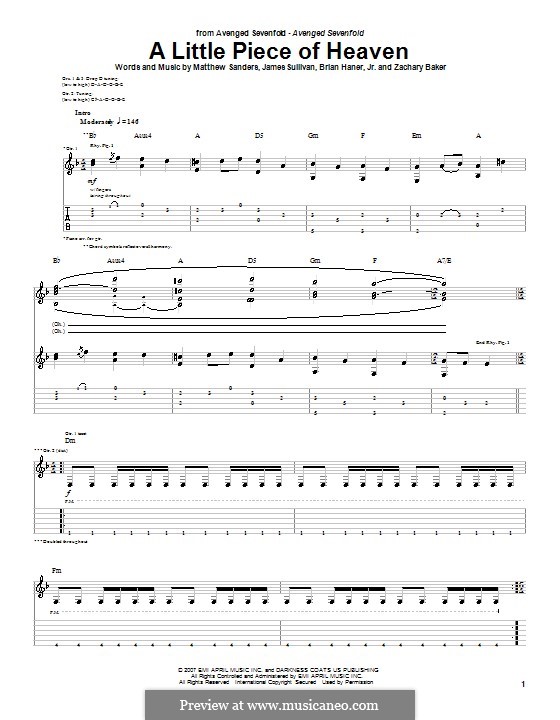 A Little Piece of Heaven (Avenged Sevenfold) por B. Haner Jr., J. Sullivan, M. Sanders, Z. Baker A Little Piece of Heaven (Avenged Sevenfold) por B. Haner Jr., J. Sullivan, M. Sanders, Z. Baker