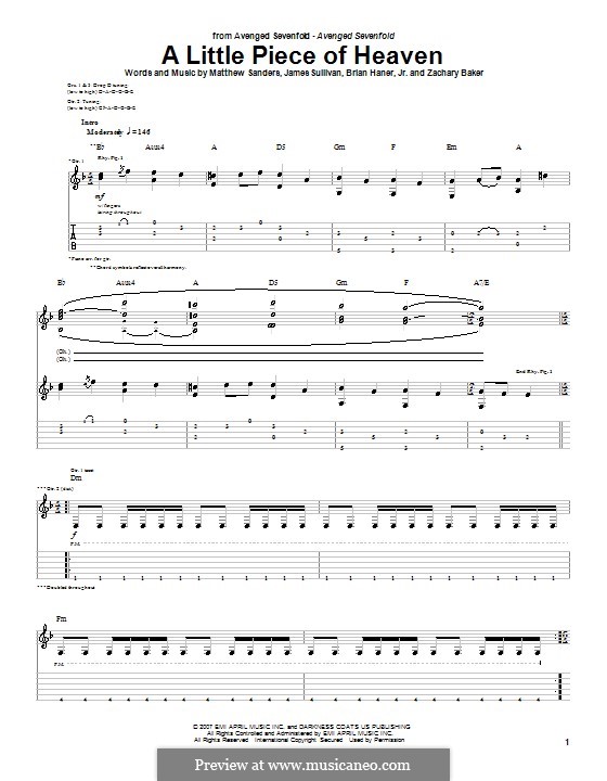 A Little Piece of Heaven (Avenged Sevenfold): Para guitarra com guia by Brian Haner Jr., James Sullivan, Matthew Sanders, Zachary Baker