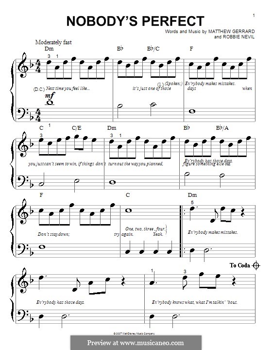 Nobody's Perfect (Hannah Montana): para piano (versão facil) by Matthew Gerrard, Robbie Nevil