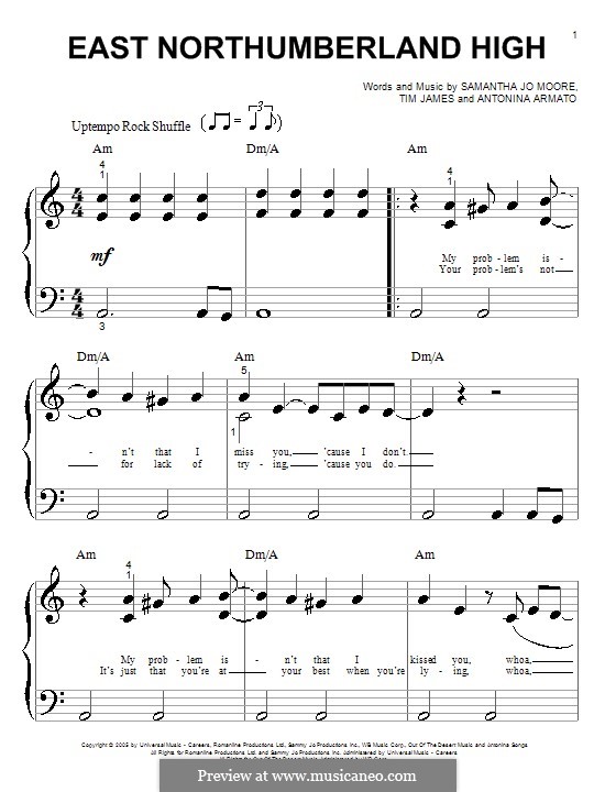 East Northumberland High (Hannah Montana): para piano (versão facil) by Antonina Armato, Samantha Jo Moore, Timothy James