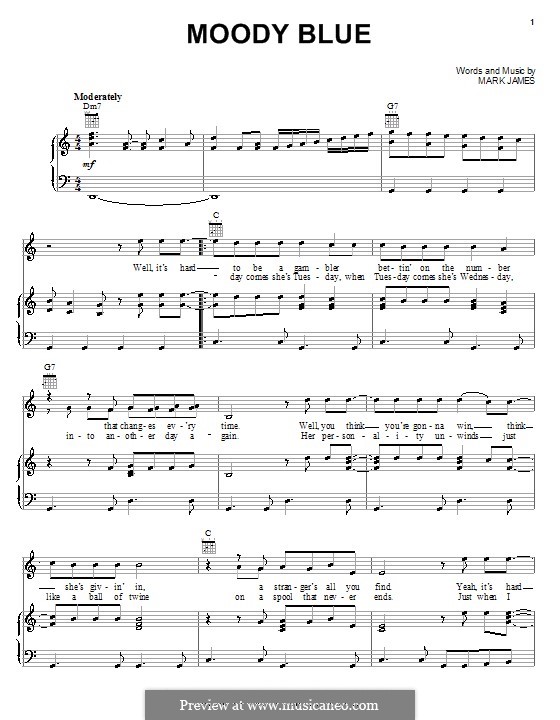 Moody Blue (Elvis Presley): Para vocais e piano (ou Guitarra) by Mark James