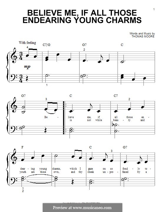 Believe Me, if All Those Endearing Young Charms: para piano (versão facil) by folklore