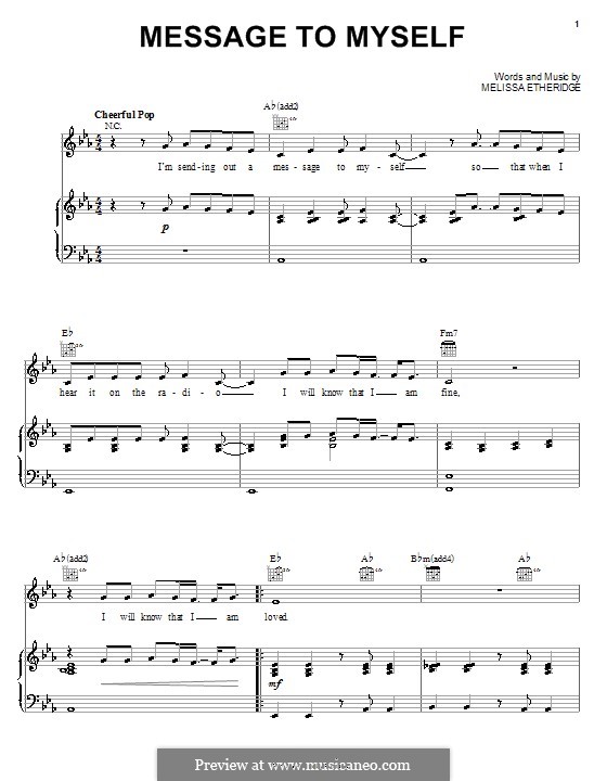 Message to Myself: Para vocais e piano (ou Guitarra) by Melissa Etheridge