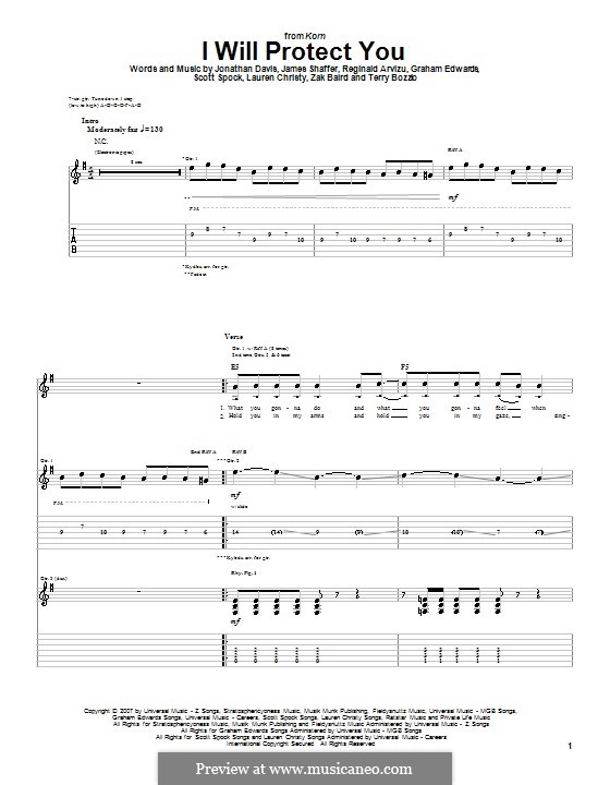 I Will Protect You (Korn): Para guitarra com guia by Graham Edwards, James Shaffer, Jonathan Davis, Lauren Christy, Reginald Arvizu, Scott Spock, Terry Bozzio, Zak Baird