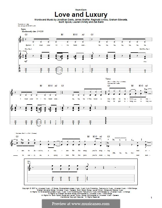 Love and Luxury (Korn): Para guitarra com guia by Graham Edwards, James Shaffer, Jonathan Davis, Lauren Christy, Reginald Arvizu, Scott Spock, Zak Baird