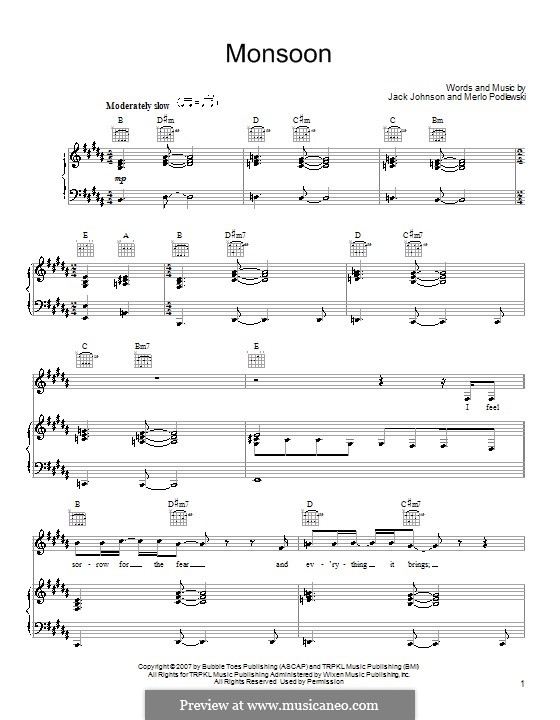 Monsoon: Para vocais e piano (ou Guitarra) by Merlo Podlewski