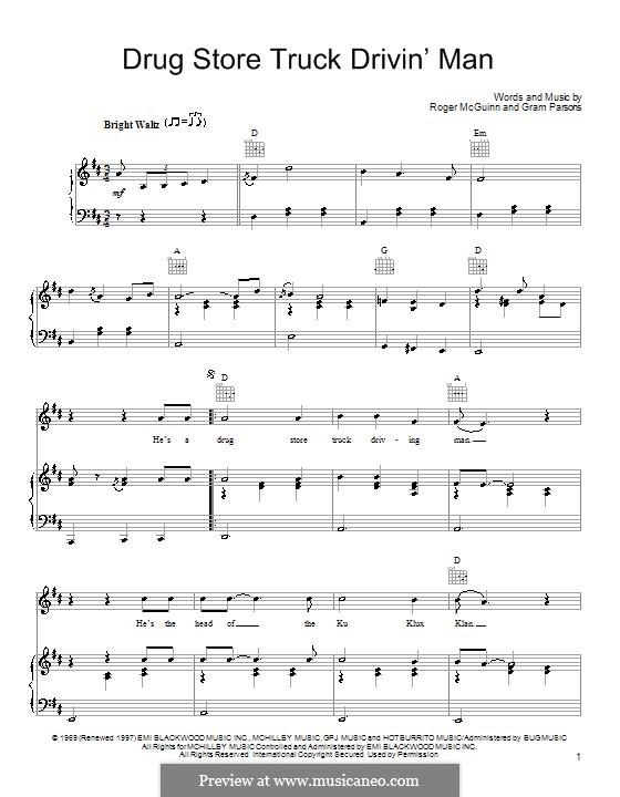 Drug Store Truck Drivin' Man: Para vocais e piano (ou Guitarra) by Gram Parsons