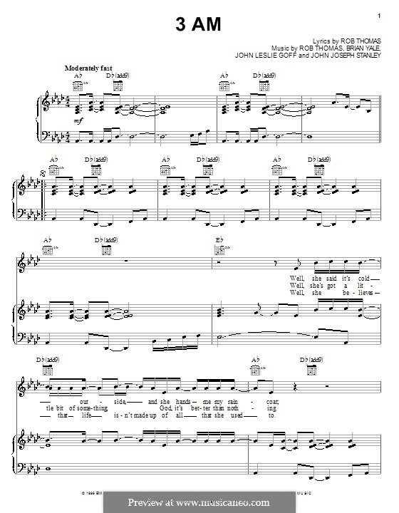 3 AM (Matchbox Twenty): Para vocais e piano (ou Guitarra) by Brian Yale, Jay Stanley, John Goff, Rob Thomas