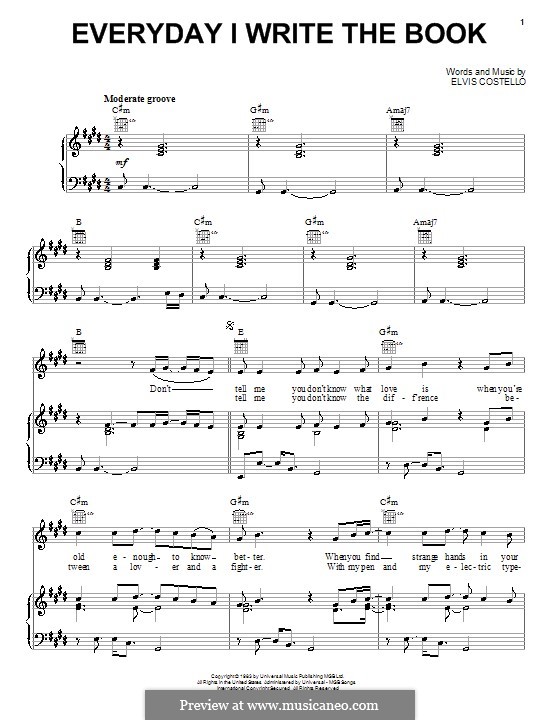 Every Day I Write the Book: Para vocais e piano (ou Guitarra) by Elvis Costello
