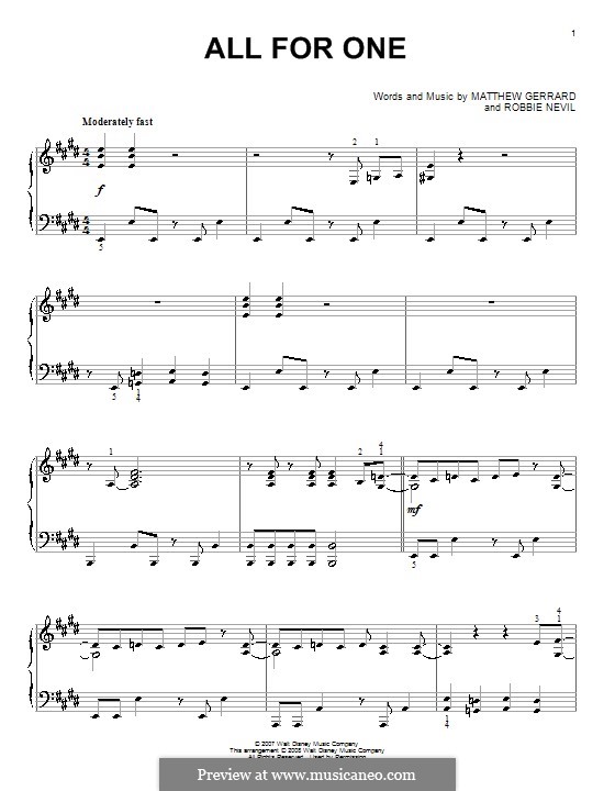 All for One (from High School Musical 2): Para Piano by Matthew Gerrard, Robbie Nevil