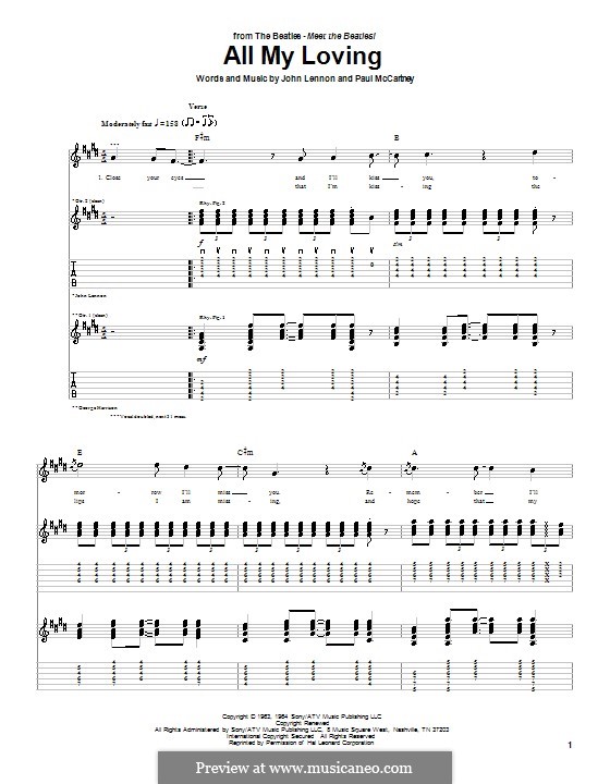 All My Loving (for guitar or piano): para guitarra com guia (partitura de alta qualidade) by John Lennon, Paul McCartney