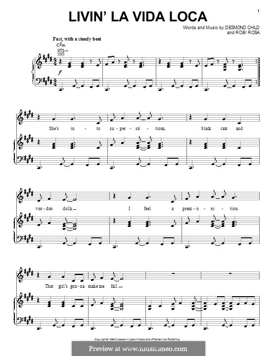 Livin' la vida loca (Ricky Martin): Para vocais e piano (ou Guitarra) by Desmond Child, Robi Rosa