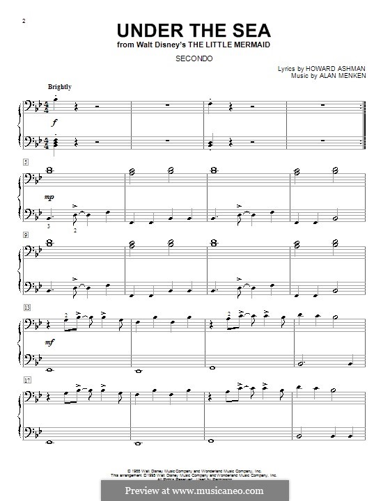 Under the Sea (from The Little Mermaid): para piano de quadro mãos by Alan Menken