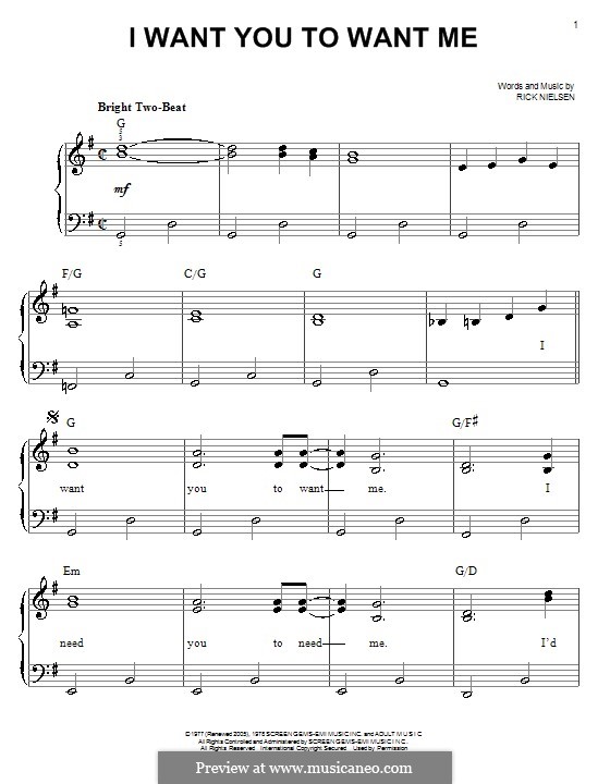 I Want You To Want Me: Facil para o piano by Rick Nielsen
