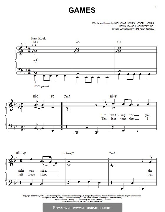 Games (Jonas Brothers): Facil para o piano by Alex Noyes, Greg Garbowsky, John Taylor, Joseph Jonas, Kevin Jonas Sr., Nicholas Jonas