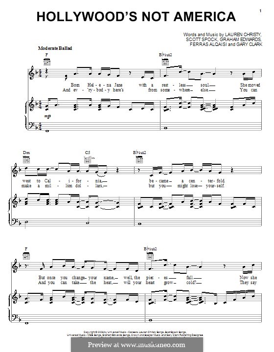 Hollywood's Not America (Ferras): Para vocais e piano (ou Guitarra) by Ferras Alqaisi, Gary Clark, Graham Edwards, Lauren Christy, Scott Spock