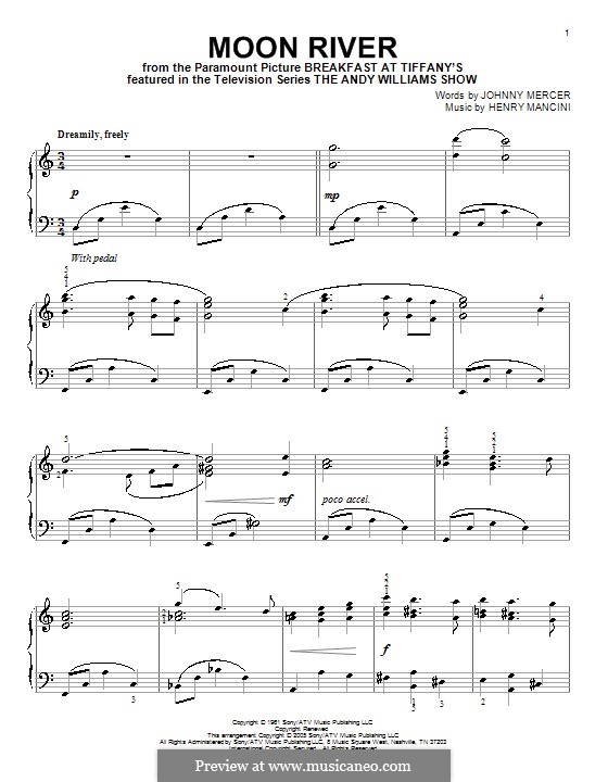 Moon River, for Piano por H. Mancini Partituras on músicaNeo