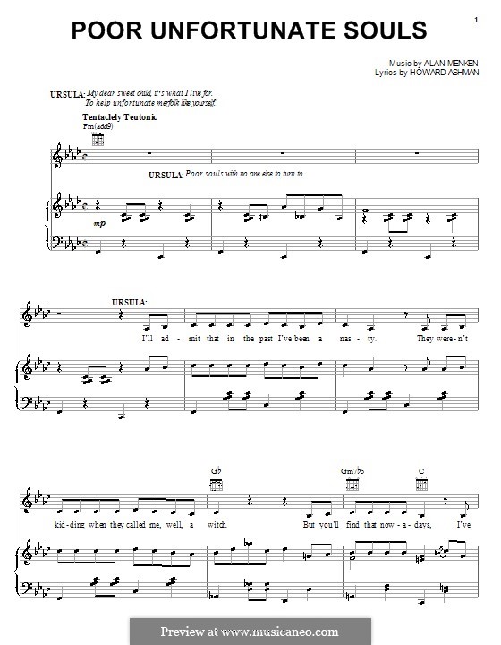 Poor Unfortunate Souls (from The Little Mermaid): Para vocais e piano (ou Guitarra) by Alan Menken