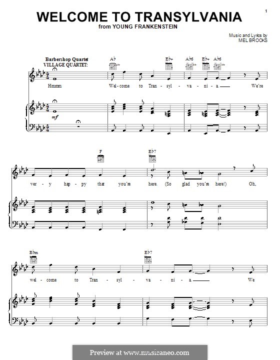 Welcome to Transylvania: Para vocais e piano (ou Guitarra) by Mel Brooks