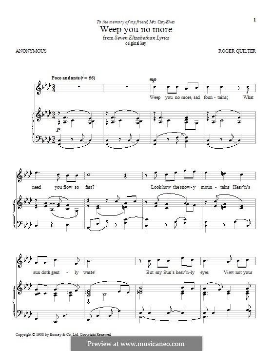 Weep You no More: Para vocais e piano (ou Guitarra) by Roger Quilter