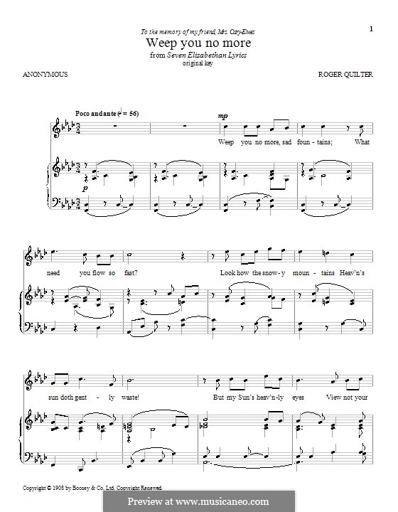 Weep You no More: Para vocais e piano (ou Guitarra) by Roger Quilter