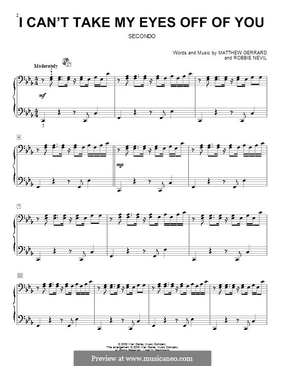 I Can't Take My Eyes Off of You (from High School Musical): para piano de quadro mãos by Matthew Gerrard, Robbie Nevil