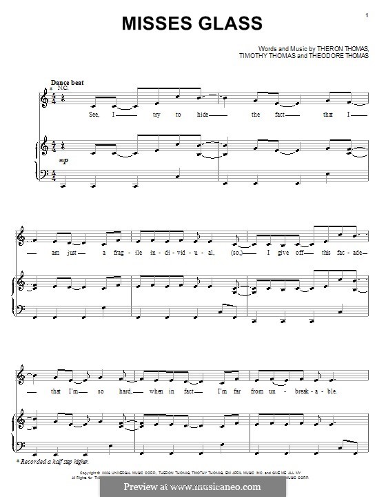 Misses Glass (Leona Lewis): Para vocais e piano (ou Guitarra) by Theodore Thomas, Theron Thomas, Timothy Thomas